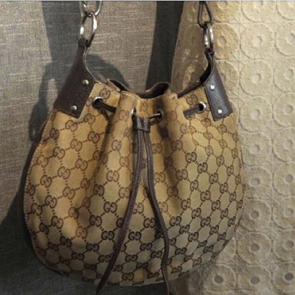 GUCCI Monogram Drawstring Hobo